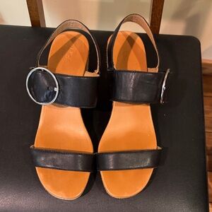 UGG Black Leather Sandals with Silver Buckle